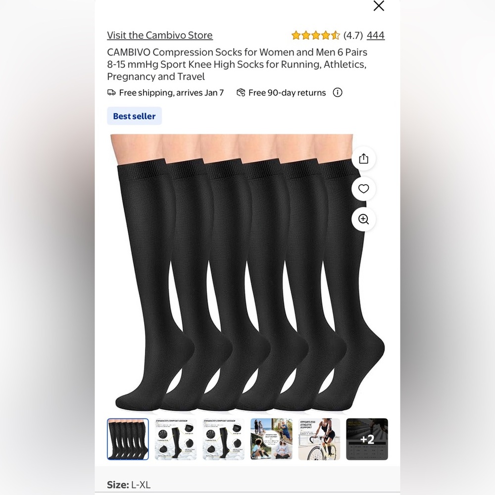 NEW 6 pair Black Compression Socks for Men or Women